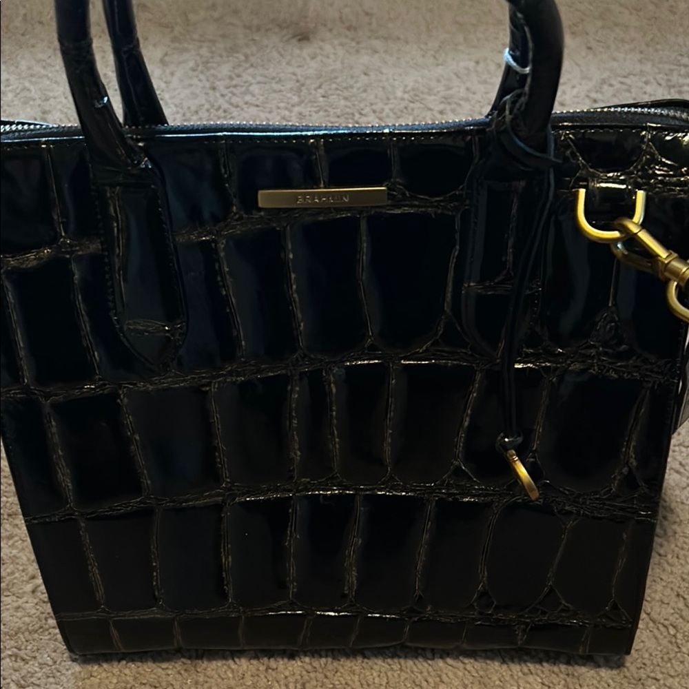 Brahmin Black and Gold Crocodile-Embossed Tote